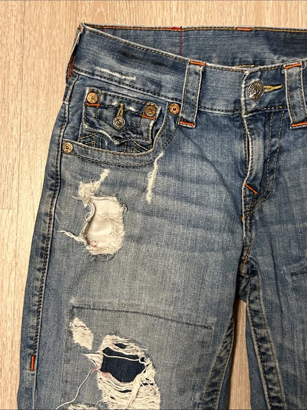 True Religion Distressed Patched Slim Blue Women's Jeans Sz 27